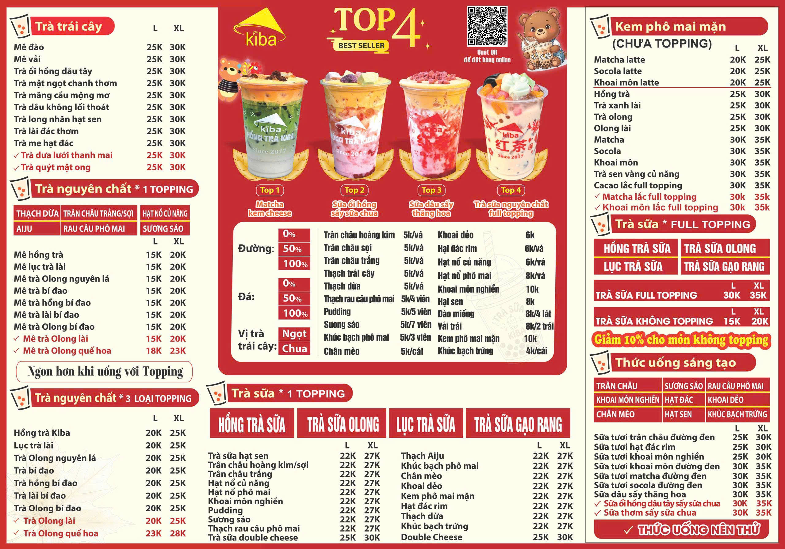 Menu Hồng Trà Kiba